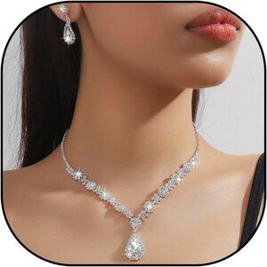 Oudtrof Elegant Jewelry Set for Women Crystal Necklace, Earrings, Bracelet Gift